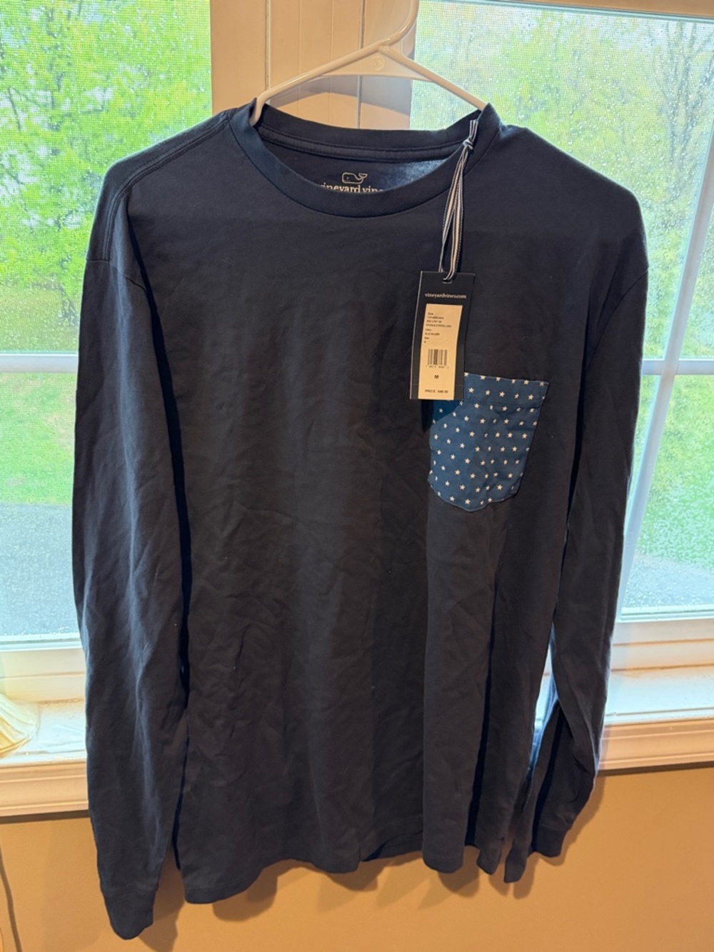 Vineyard Vines Men’s Navy Long-Sleeve Tee with Patterned Pocket